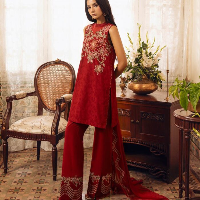 3 Piece - Embroidered Cotton Jacquard Suit